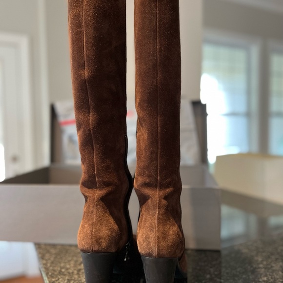 Prada brown suede 19” boots sz 38, 4 inch heel - Picture 4 of 10
